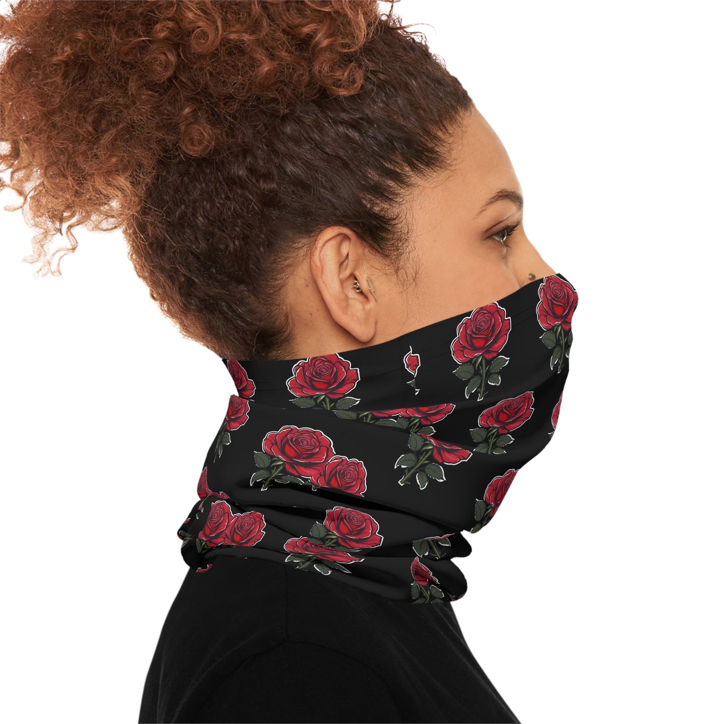 Red Rose Pattern Black Background Lightweight Neck Gaiter